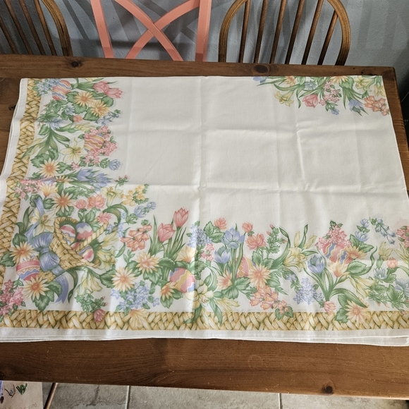 Other - Spring Easter Eggs & Flower Themed Tablecloth 100 % Cotton Made In Spain 55"x84"